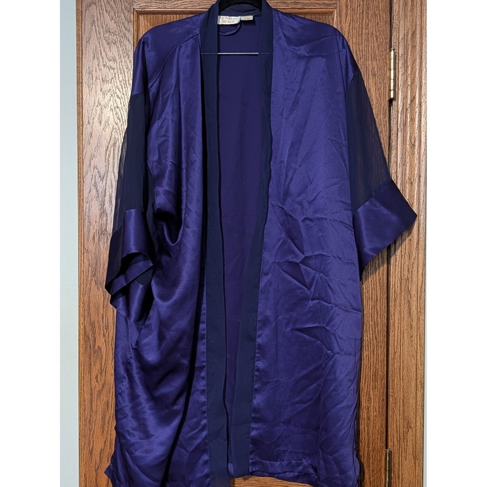 Vintage Victorias Secret Satin Mesh Kimono Robe Purple One Size No Robe Belt
